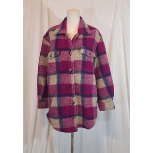 Aritzia Wilfred Free The Ganna Wool Blend Shirt Jacket Fuchsia Plaid Medium